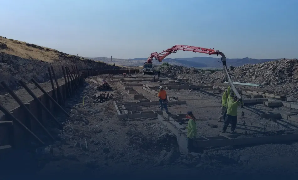C&E Builders crew pouring a commercial foundation in Northern Nevada
